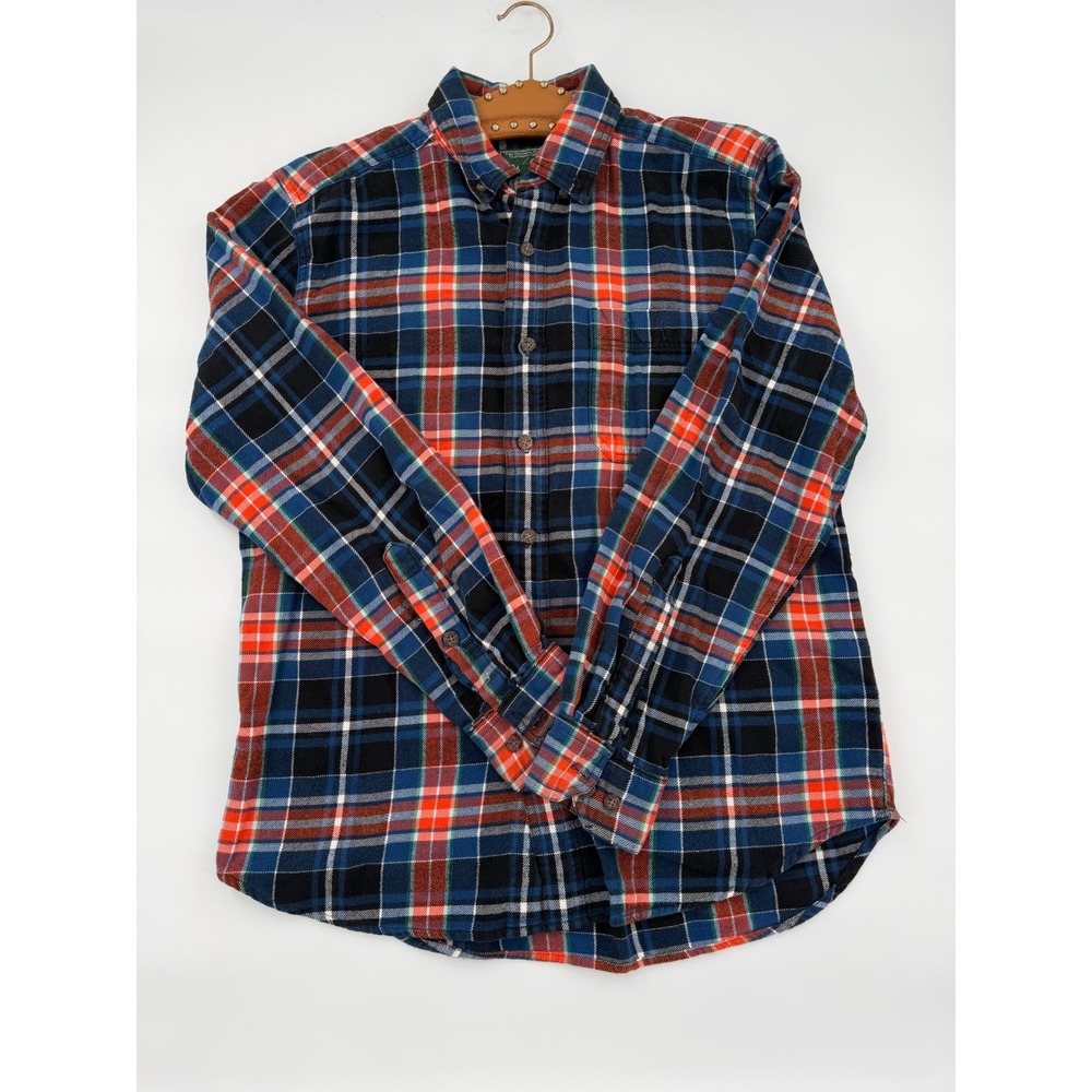Woolrich Mens Flannel Shirt Medium Blue Red Plaid Long Sleeve Button Down Cotton